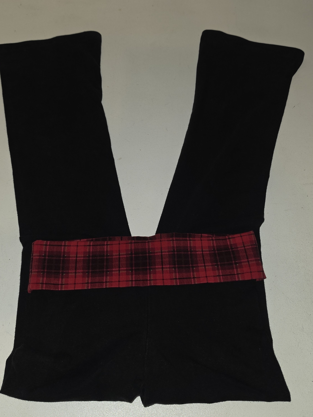 Victoria's Secret Black Flare Foldover Red Plaid Waistband Accent